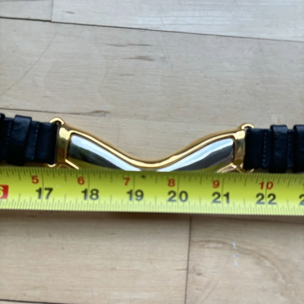 Les Creations Elite Black Genuine Leather Belt Size‎ 30 Metal Buckle 80s Retro - Picture 8 of 10
